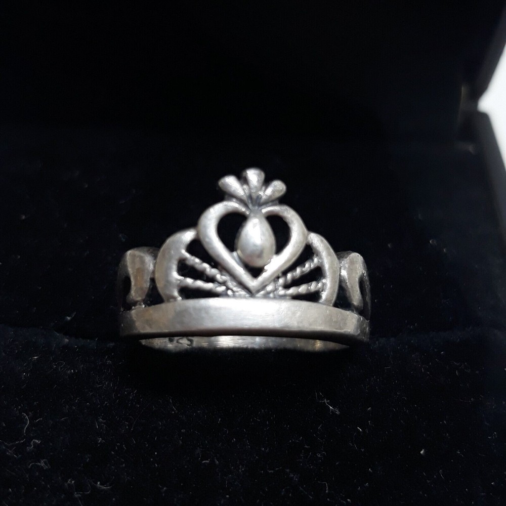 Vintage Heart Tiara Crown Ring 925 Sterling Silver 3mm Wide Band Size 5.25 3.3g